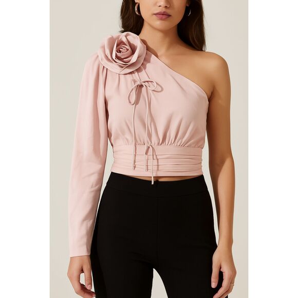 Astr Tops - ASTR the Label One-Shoulder Rose Detail Crop Top | Size XS